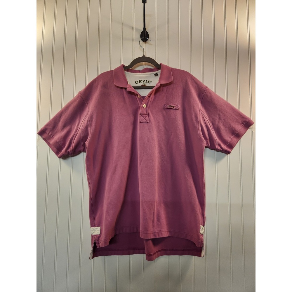 Orvis Men's Mauve Cotton Pique Polo Short Sleeve Shirt Size L Golf Tennis Active